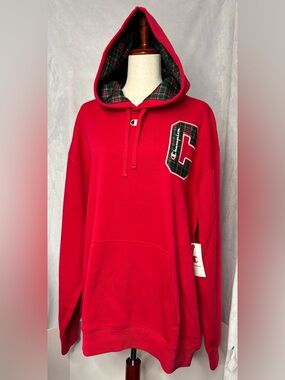 Champion Holiday Plaid Hoodie Tango Red Men’s NWT SIZE XL